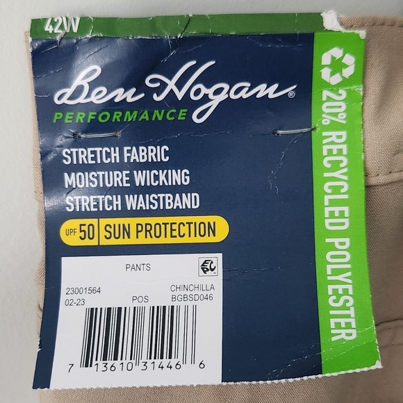 🩳 Ben Hogan Performance Men’s Pants – Size 42x30 – Tan – NWT – UPF 50+ - Picture 7 of 14